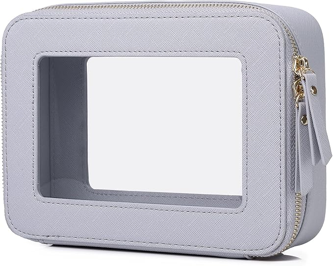 Clear Makeup Bag Women's Waterproof Travel Cosmetic Case and Toiletry Bag Portable Makeup Organizer Bag for Car with Zipper (Gray, M)