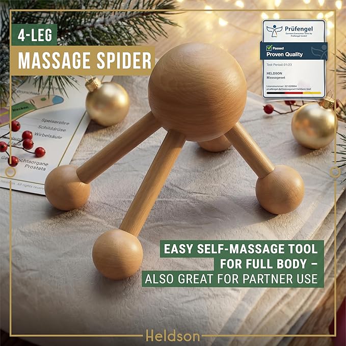 HELDSON® Wooden Therapy Massage Tools [6 Pieces] - Wood Rollers for Body Sculpting - Lymphatic Drainage Massager - Cellulite Tool - Maderoterapia Kit - Back Rolling Stick - Wellness Gifts Women, Men