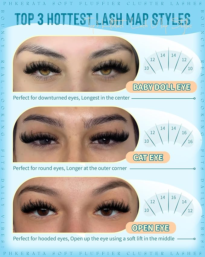 PHKERATA Fluffy Lash Clusters Kit Wispy DIY Eyelash Clusters for Volume, C Curl Cluster Eyelash Extensions Kit with Bond and Seal, at Home Lash Extension Kit, 10-16mm (No Tweezers)