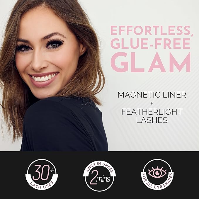 Luxillia 8-Piece Clear & Black Magnetic Eyelashes with Applicator & Magnetic Eyeliner Kit – Reusable Natural Magnetic Lashes – Easy Apply Lash Kit for Beginners – Waterproof Dramatic Looks
