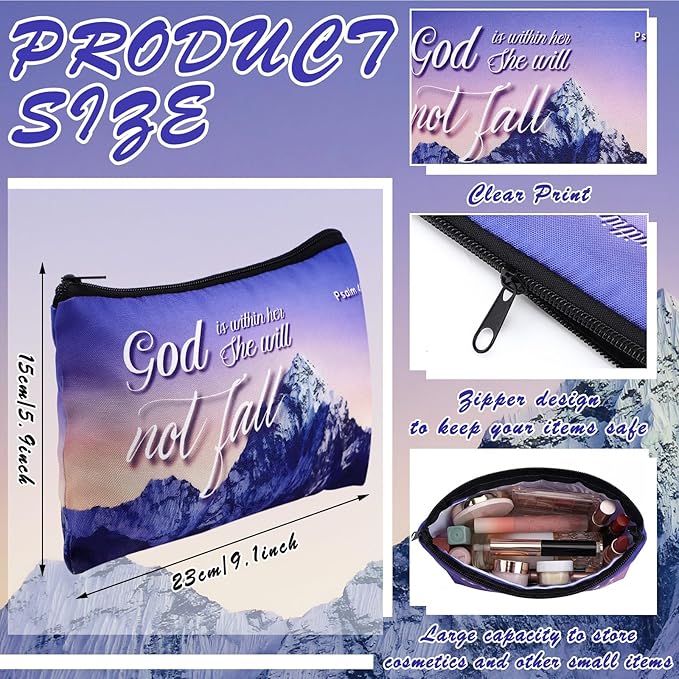Pinkunn 16 Pcs Valentines Canvas Makeup Bags Bulk Inspirational Christian Women Religious Galentine Gifts Inspirational Bible Verse Pencil Pouch Makeup Bags with Zipper for Travel(Landscape)