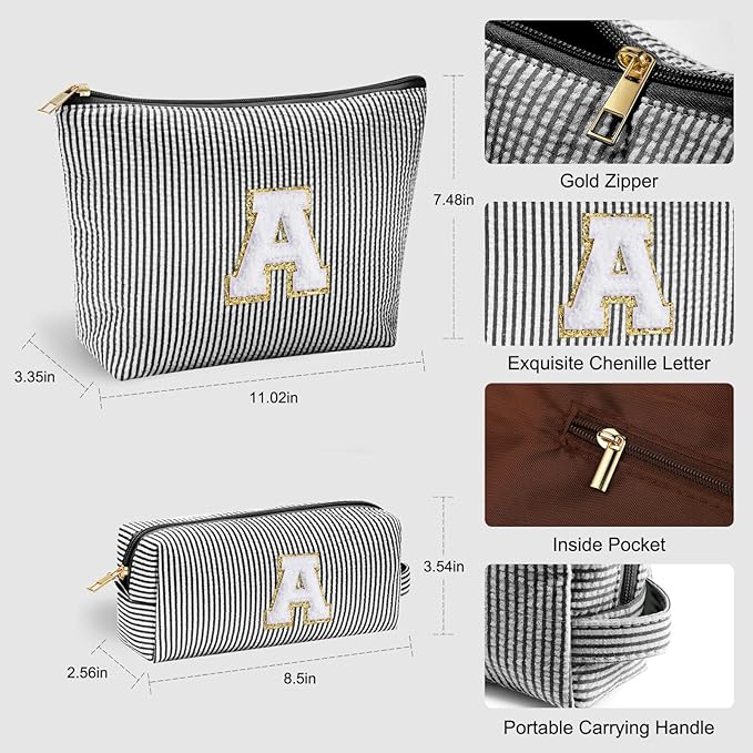 YOOLIFE Birthday Gifts for Women Girls - Personalized Initial Cute Makeup Bags Cosmetic Bag Make Up Bag Toiletry Pouch Gift for Women Her Friend Mom Teacher Sister Teenager Female Bridesmaids Black Z