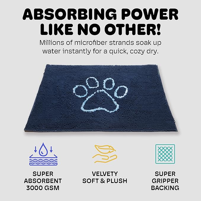 Dog Gone Smart Dirty Dog Doormat - Fast Drying Rug with Super Gripper Backing for Clean Floors - Super Absorbent and Machine Washable Mat for Muddy Paws - Bermuda Blue