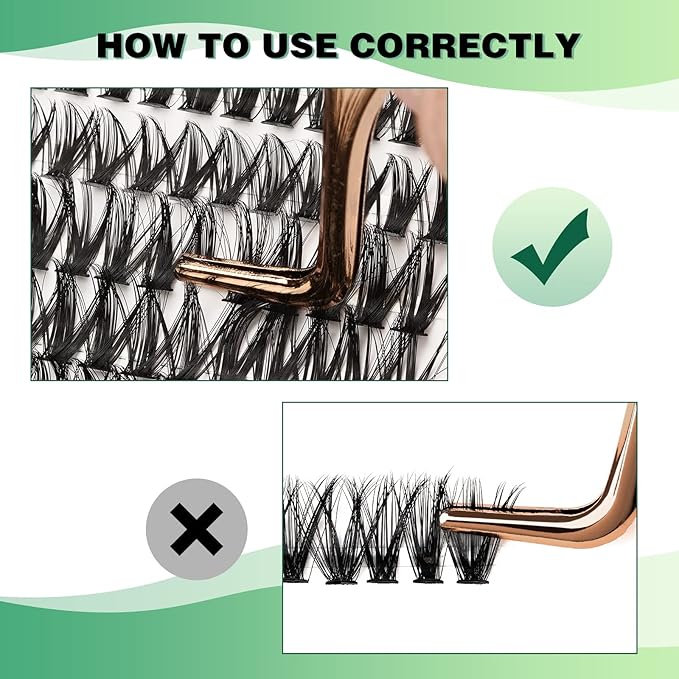 KEYYOU Lash Clusters 300pcs Individual Lashes 50D 0.07D Curl 14mm DIY Eyelash Extension Large Tray Volume Soft&Natural Cluster Lashes(50D-0.07D,14）