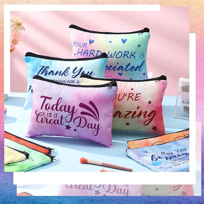 Pinkunn 16 Pcs Valentines Canvas Makeup Bags Bulk Inspirational Christian Women Religious Galentine Gifts Inspirational Bible Verse Pencil Pouch Makeup Bags with Zipper for Travel(Bible Watercolor)