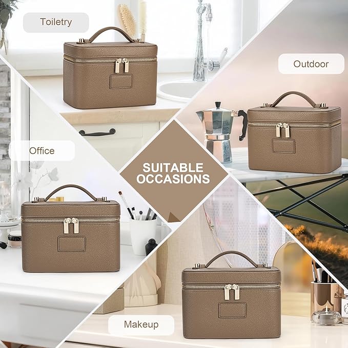 Makeup Bag Vanity Case for Women Leather Cosmetic Bag Travel Toiletry Bags Portable Makeup Organizer Case