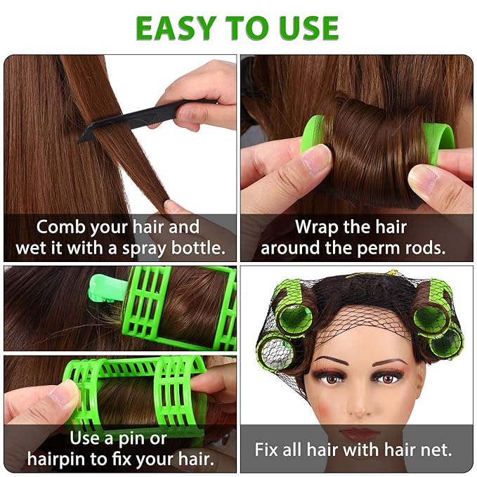 WILLBOND 65 Pieces Magnetic Hair Rollers Set Plastic Rollers Curlers with Clips 4 Sizes for Long Medium Short Hair, Duck Clips Hairnet Hairdressing Styling Tool(Colorful)