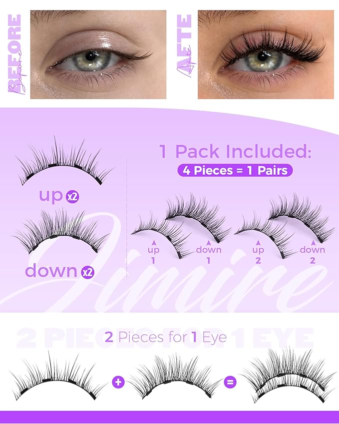 JIMIRE Magnetic Eyelashes Natural Look Wispy Magentic Lashes Reusable Magnetic Eyelashes with Applicator No Glue Needed Press on Magnetic Lashes Quick to Wear