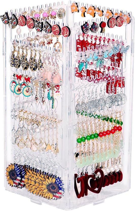 360 Rotating Earring Holder Organizer Stand,5 Tiers Acrylic Jewelry Organizers and Storage,Stud Earring Organizers and Storage,212 Holes and 212 Grooves for Earrings Necklaces chain bracelet