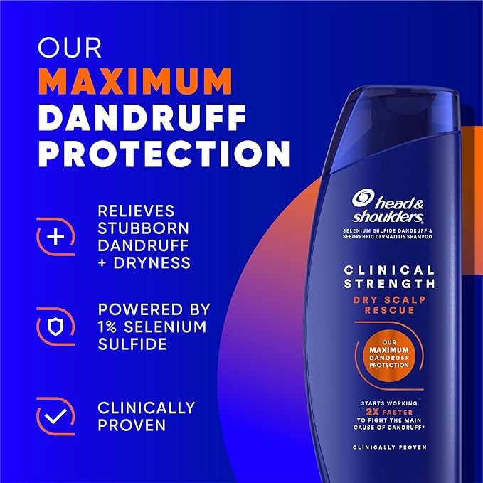 Head & Shoulders Anti-Dandruff Shampoo, Clinical Strength Dry Scalp Rescue Shampoo Twin Pack, 1% Selenium Sulfide, Seborrheic Dermatitis Relief, Dry Scalp 13.5 fl oz Each