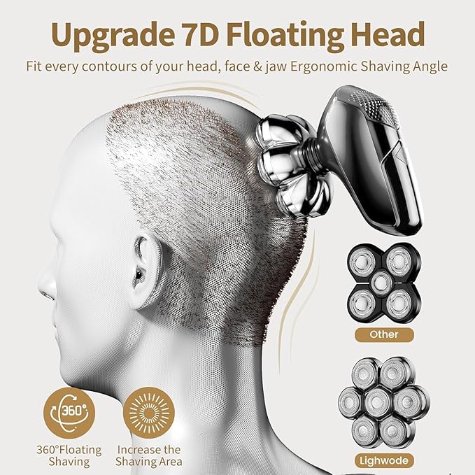 SHPAVVER Head Shavers for Bald Men: 5-in-1 Electric Razor - IPX7 Waterproof Shaving Grooming Kit for Balder - Turbo Speed & Precision Blades (Gray Black)