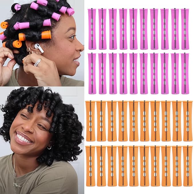 Perm Rods For Short Hair 2 Sizes Orange Purple Perm Rods Set For Black Women 40PCS Cold Wave Rods For Long Hair(40Pcs,Orange+Purple)
