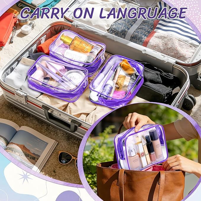 Clear Cosmetic Bag Transparent Makeup Bag for Women Men Waterproof Travel Makeup Clear Toiletry Organizer Cosmetic Storage Pouch Case with Zipper (12, Purple, Medium)