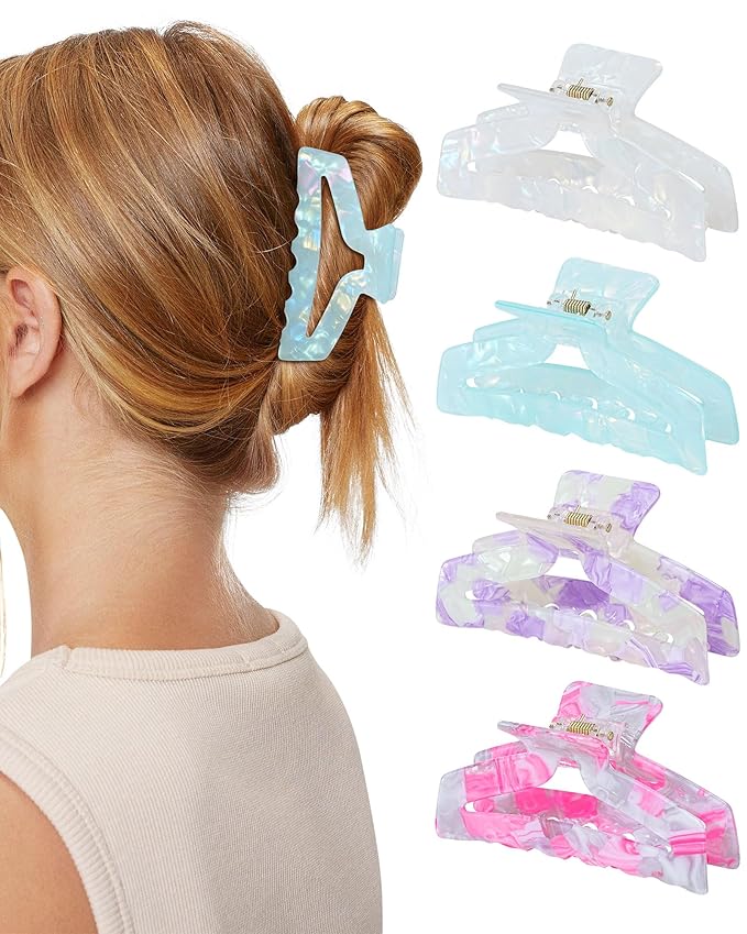 HOKEMP 4 Pcs Hair Claw Clips for Women - Medium Banana Claw Clip Non-Slip Acrylic Hairclips for Thick Thin Hair, Triangle Hollow Design (Color 6)