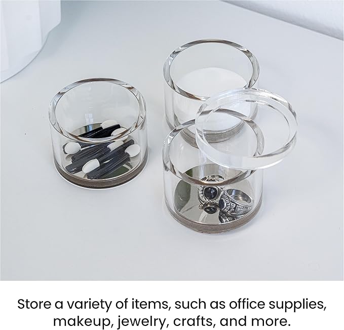 OfficeGoods 3-Tier Stackable Acrylic Holder- Stylish Desk Organizer and Storage for Office or Home – Transparent Round Design with Silver Metal Base