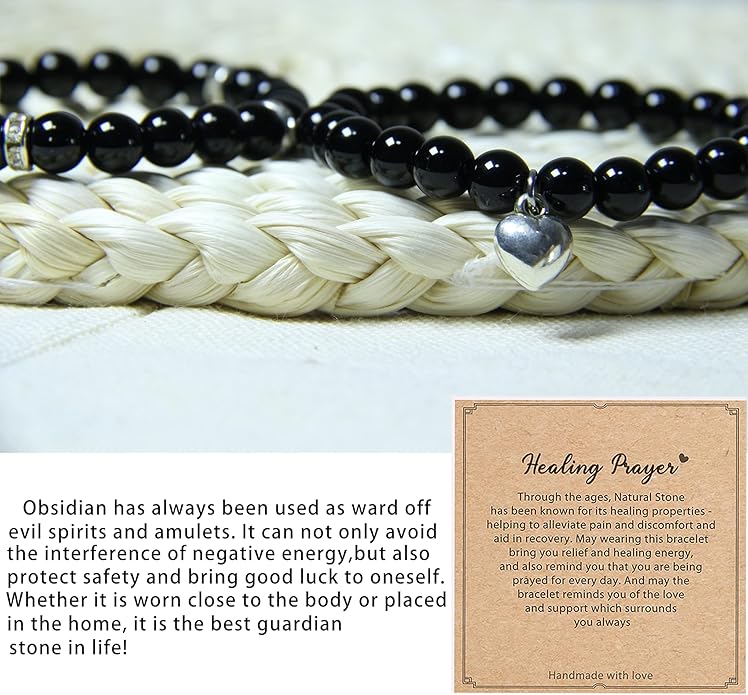 2Pcs Healing Crystal Bracelets for Women Handmade Beaded Bracelet Healing Prayers Crystal 8mm Natural Stone Beads Bracelet Stress Relief Get Well Soon Gifts