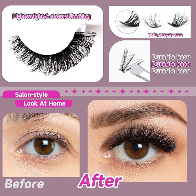 Ocean Pearl Lash Clusters 320pcs 11-20mm Lash Clusters Kit 40D+50D+100D Eyelashes, Lash Extension Kit,Lashes Clusters Eyelash Extensions Kit,Eyelash Clusters with lash adhesive+sealer+remover+Tweezers