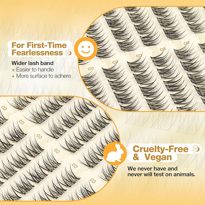 8MM Lash Clusters Natural Cluster Eyelash Extensions Clear Band Cluster Lashes Short CC Curve Pestañas Postizas Naturales Fluffy Wispy DIY Lashes for No Makeup Look (108PCS)