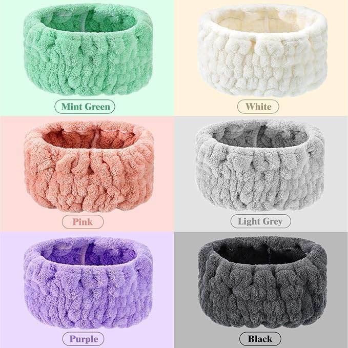 WILLBOND 6 Pieces Extra Wide Band 5 Inch Spa Facial Microfiber Headband Elastic Makeup Headbands Hair Accessories for Thick and Curly Hair, 6 Colors