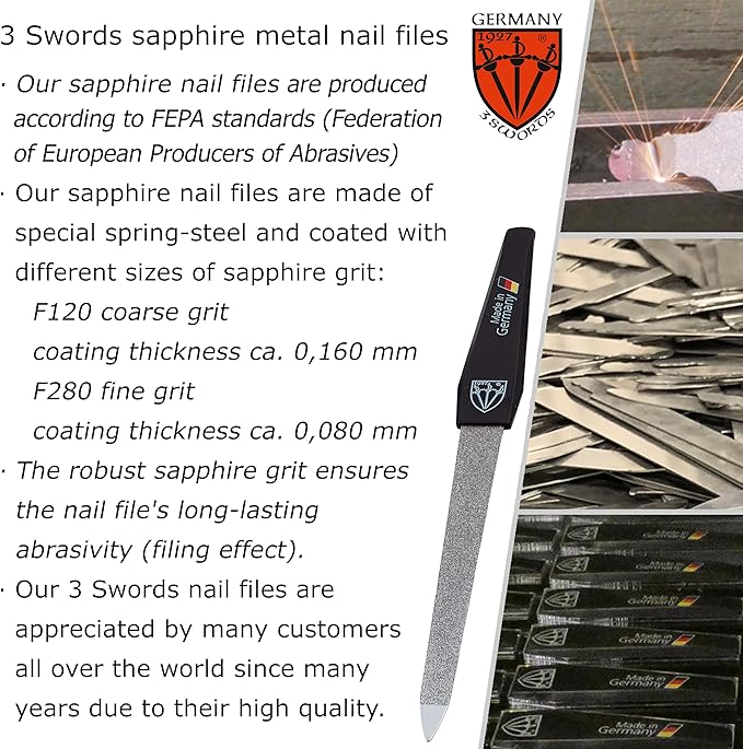 3 Swords Germany - Sapphire Metal Nail File Set 5 Pieces with 5 Pieces 3-Way Nail Buffer – Nail Care Made in SOLINGEN/Germany