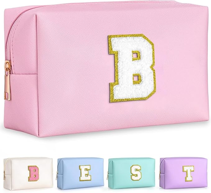 TOPEAST Birthday Gifts for Tween Girls Kids, Initial Makeup Bag Skincare Bag Toiletry Pouch (Pink B)