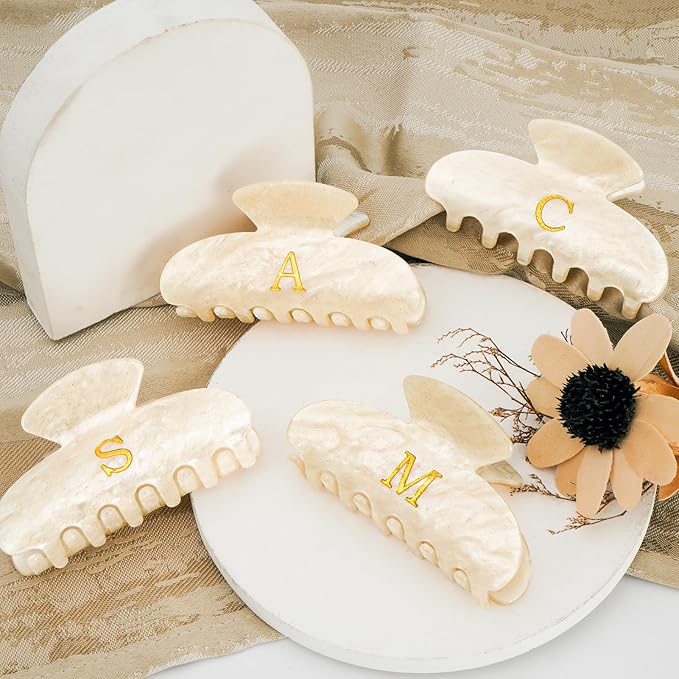 Preppy Hair Clips Hair Claws for Women Her - Personalized Cute Initial Hair Clips for Girlfriend Bridesmaid Wife Mom | Hair Claw Accessories for Friend | Birthday Gift Idea - Gold,C