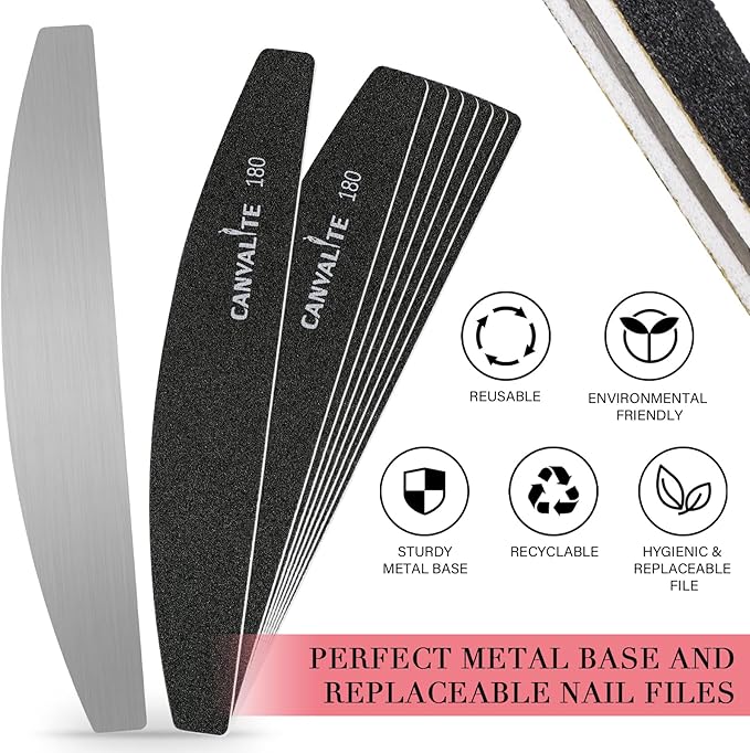 Canvalite 40 PCS Nail File Professional Reusable Peel and Stick Nail Files Replaceable Emery Boards 180 Grit Fingernail Files Manicure Tools for Home and Salon Use