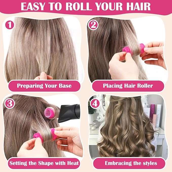 Hair Rollers, 12 Pack Salon Hair Dressing Curlers, Self Grip Hair Curlers, Rollers Hair Curlers, DIY Curly Hairstyle for Long Hair, Colors May Vary, Medium