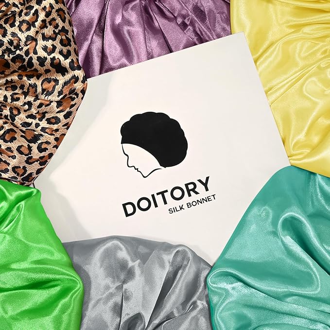 Doitory Satin Silk Bonnet for Sleeping, Soft Satin Lined Hair Bonnet for Women, Double Layer Sleep Nightcap