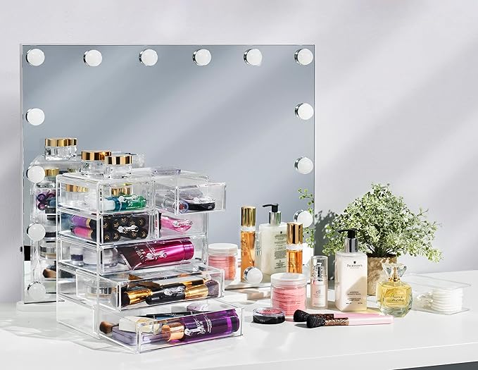 Sorbus Acrylic Makeup Organizer Set, 7-Drawer Vanity & Countertop Cosmetic Storage with Small & Wide Drawers, Clear Makeup Storage for Brushes, Lipsticks, Jewelry – Holiday Gift for Women & Teens