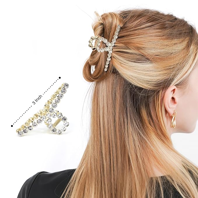 FAELBATY Diamond Hair Claw Clip, Metal Claw Clips for Women, Strong Hold Claw for Heavy Hair, 4.5" & 3" Jaw Clamp, Large Hair Accessories for Long Thick Hair 2 Pcs