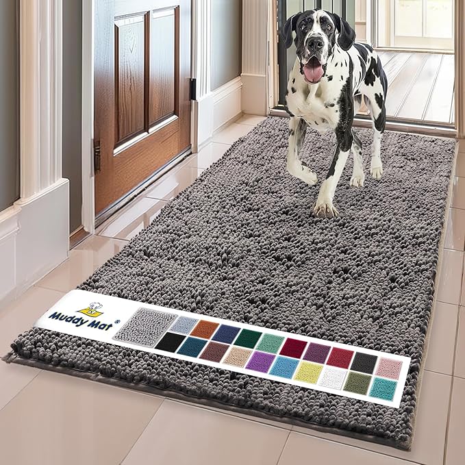 Muddy Mat® | Super Absorbent Door Mat Indoor, Microfiber Quick Dry Chenille Entryway Rug, Non-Slip Front Door Mat, Indoor Mats for Entryway, Machine Washable Pet Rug, Charcoal 36"x60"