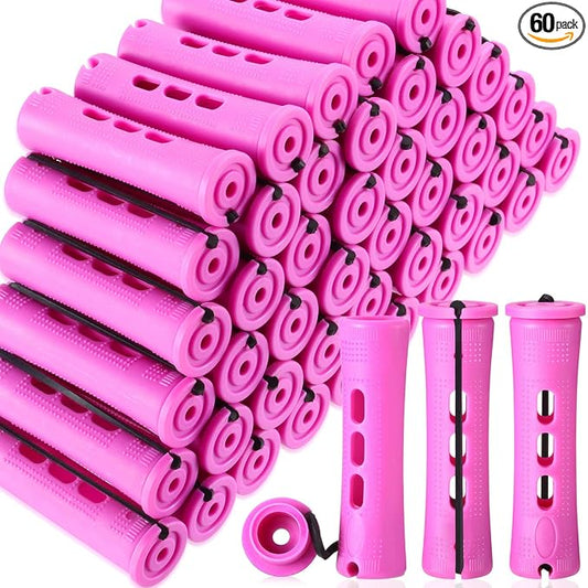 WILLBOND 60 Pcs Short Perm Rods Natural Hair Perm Rods with Elastic Rubber Band Non Slip Plastic Perming Cold Wave Kit for Women Hairdressing Styling Tool(0.75 Inch,Purple)