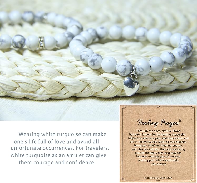 2Pcs Healing Crystal Bracelets for Women Handmade Beaded Bracelet Healing Prayers Crystal 8mm Natural Stone Beads Bracelet Stress Relief Get Well Soon Gifts