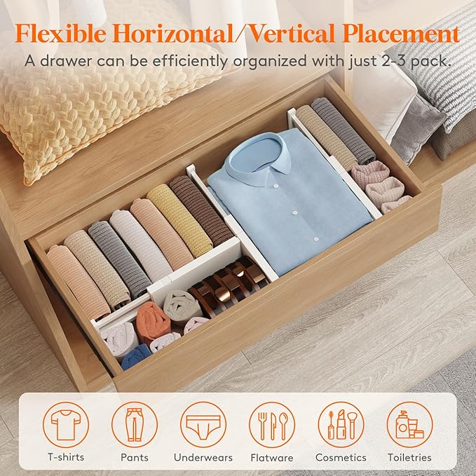 Lifewit 10 Pack Drawer Dividers Plastic 4" High, 11-17" Adjustable Drawer Organizers for Clothes, Expandable Dresser Separators in Bedroom/Bathroom/Kitchen/Office Organization and Storage, Beige