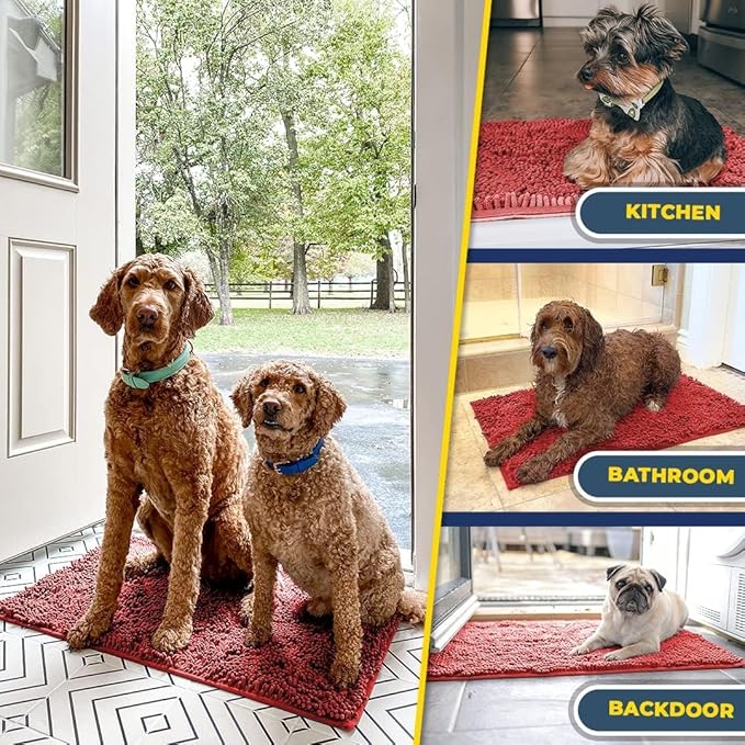 Muddy Mat® | Super Absorbent Door Mat Indoor, Microfiber Quick Dry Chenille Entryway Rug, Non-Slip Front Door Mat, Indoor Mats for Entryway, Machine Washable Pet Rug, Red 24" x 72"