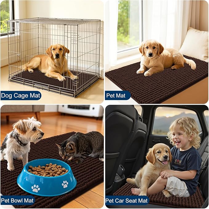 OLANLY Dog Door Mat for Muddy Paws 70x24, Ultra Absorbent Chenille Mud Doormat, Non-Slip Washable and Dirt Trapping Doormat for Indoor Entryway, Quick-Dry Indoor Pet Bed Mats for Dogs, Brown