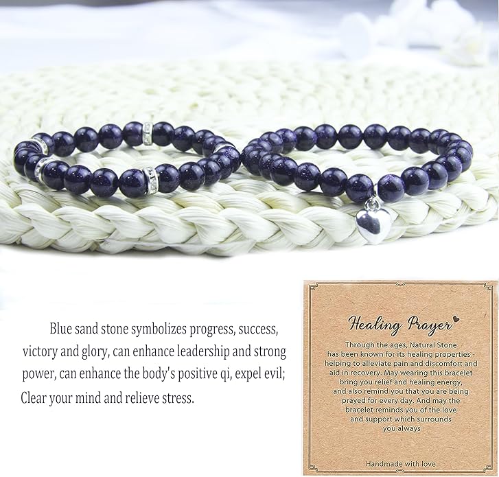 2Pcs Healing Crystal Bracelets for Women Handmade Beaded Bracelet Healing Prayers Crystal 8mm Natural Stone Beads Bracelet Stress Relief Get Well Soon Gifts