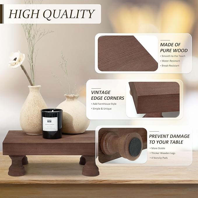 EOSAHR Decorative Wood Riser for Room Decor : Modern Farmhouse Pedestal Stand For Display Your Home Decoration and Soap Stand - Retro Wooden Tray for Bathroom and Kitchen Counter Decor (Rustic Brown)