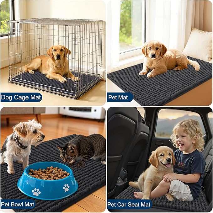 OLANLY Dog Door Mat for Muddy Paws 44x24, Ultra Absorbent Chenille Mud Doormat, Non-Slip Washable and Dirt Trapping Doormat for Indoor Entryway, Quick-Dry Indoor Pet Bed Mats for Dogs, Dark Grey