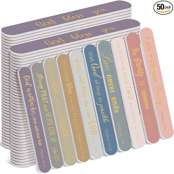 50 Pack Christian Gifts for Women Scripture Mini Nail Files Christian Party Favors Bible Verse Emery Boards Religious Small Gifts for Teacher Mother Employee Staff Coworkers Office Supplies