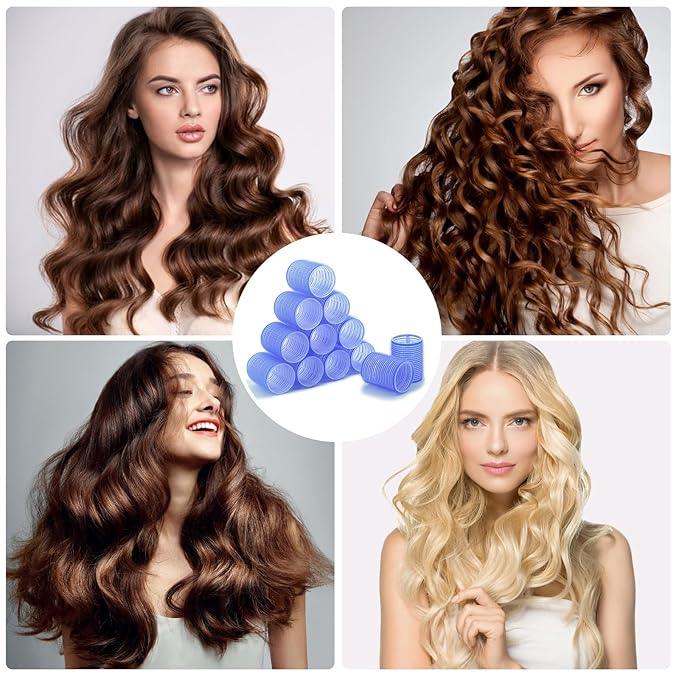 Hair Rollers, 12 Pack Self Grip Hair Curlers Rollers for Long Hair, DIY Curly Hairstyle, Colors May Vary, Large