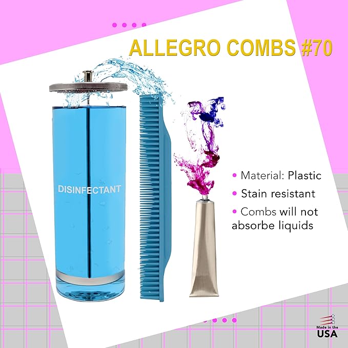 Allegro Combs 3-Row Detangling Comb, Wide Tooth Curl Defining Brush, Perfect for Women Curly Hair Stylists, Curl Defining Comb, Made In The USA, Baby Blue (1 Piece)
