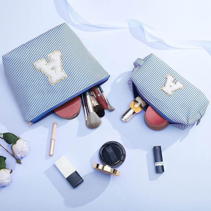 YOOLIFE Valentines Gifts for Teen Girls Kids Initial Makeup Bag | Teen Girl Gift Trendy Stuff | Travel Makeup Bag Toiletry Bags | Gifts for 3 4 5 6 7 8 9 10 11 12 13 Year Old Girl Blue K