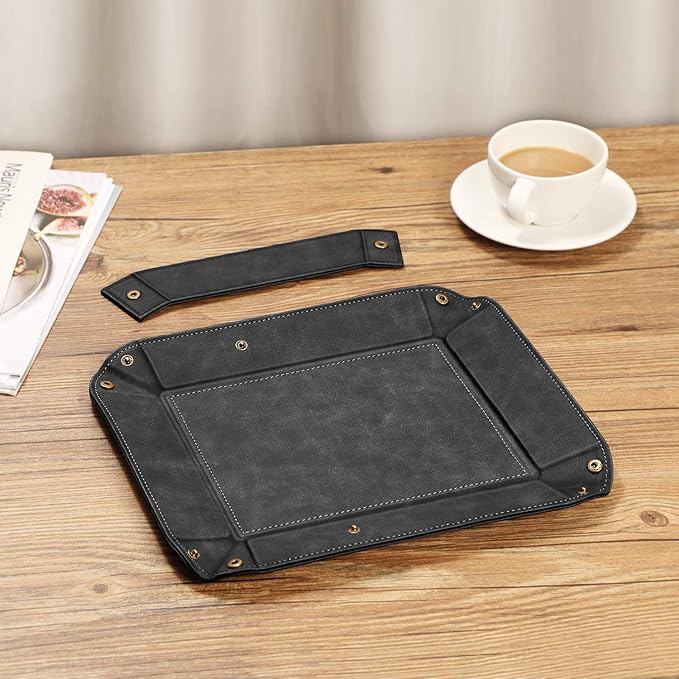 SITHON Valet Tray Desktop Storage Organizer, Removable 2 Compartments Catchall Tray Bedside Vanity Nightstand Caddy Holder Desk Storage Plate, Black