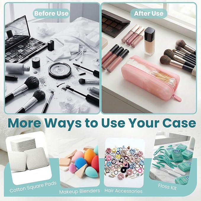 Cotton Pad Swab Travel Case – 2-in-1 Portable Waterproof Qtips Dispenser for Cotton Square Pad & Qtip, Floss, Bobbi Pin, Nail Kit, Hair Accessories Organizer TSA Compliance – VISFRESH (Pink)