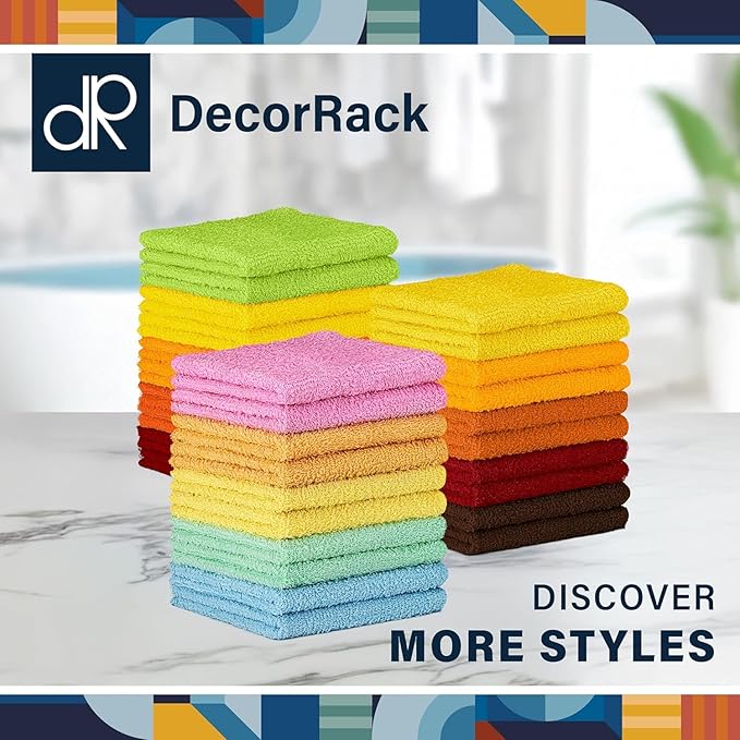 DecorRack 20 Pack 100% Cotton Wash Cloth, Luxurious Soft, 12 x 12 inch Ultra Absorbent, Machine Washable Washcloths, Assorted Set 1 (20 Pack)