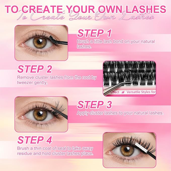 Lash Clusters 408Pcs (80D+100D), Fluffy Wispy Lashes Clusters, D-Curl Cluster Eyelash Extensions 10-18mm - 100% Vegan, Beginner Friendly