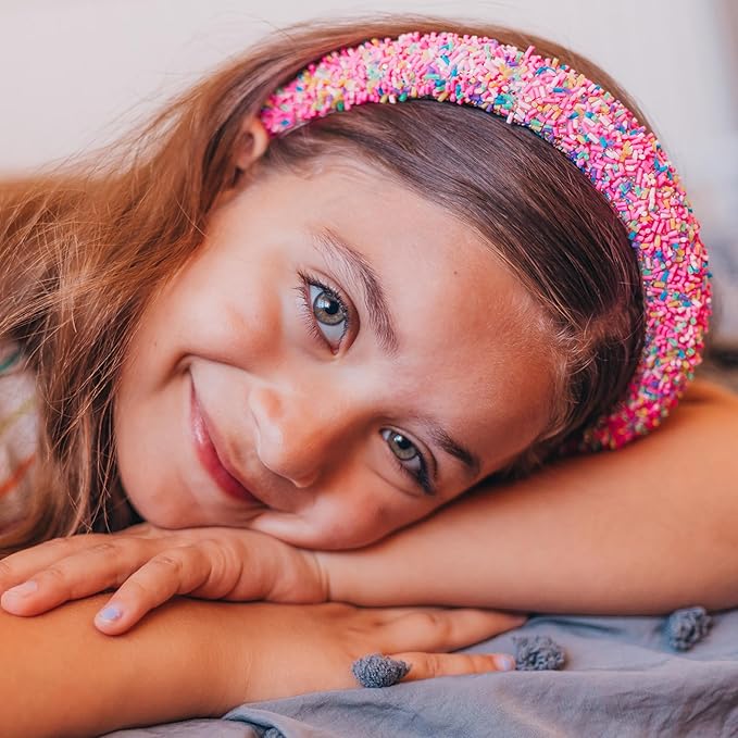 FROG SAC Headband for Girls - Sprinkle Padded Head Bands for Kids, Puffy Toddler Headbands, Little Girl Confetti Hair Band Accessories, Pink Candy Hairbands, Easter Basket Fillers Stocking Stuffers
