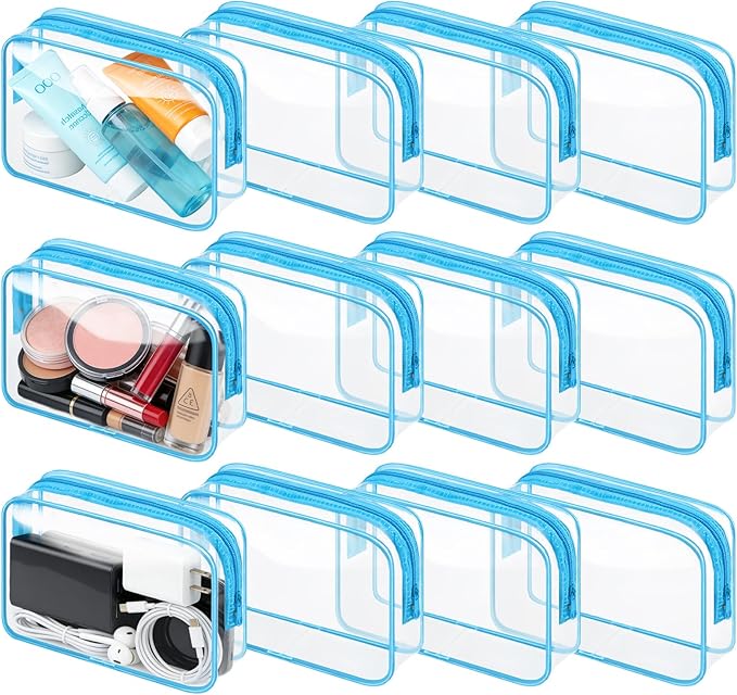 Clear Cosmetic Bag Transparent Makeup Bag for Women Men Waterproof Travel Makeup Clear Toiletry Organizer Cosmetic Storage Pouch Case with Zipper (12, Blue, Medium)